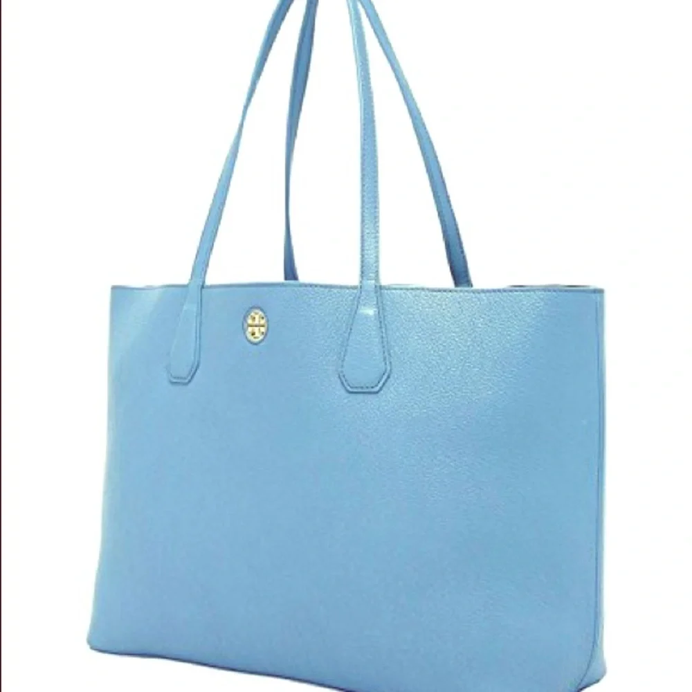 Tory Burch Light Blue Leather Tote Bag